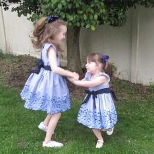 Rare Editions Blue Striped Dress Floral Bottom